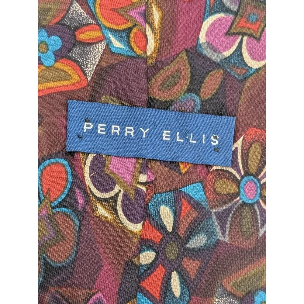 Perry Ellis 100% Italian Silk Necktie Made in USA Vintage Multicolor Floral